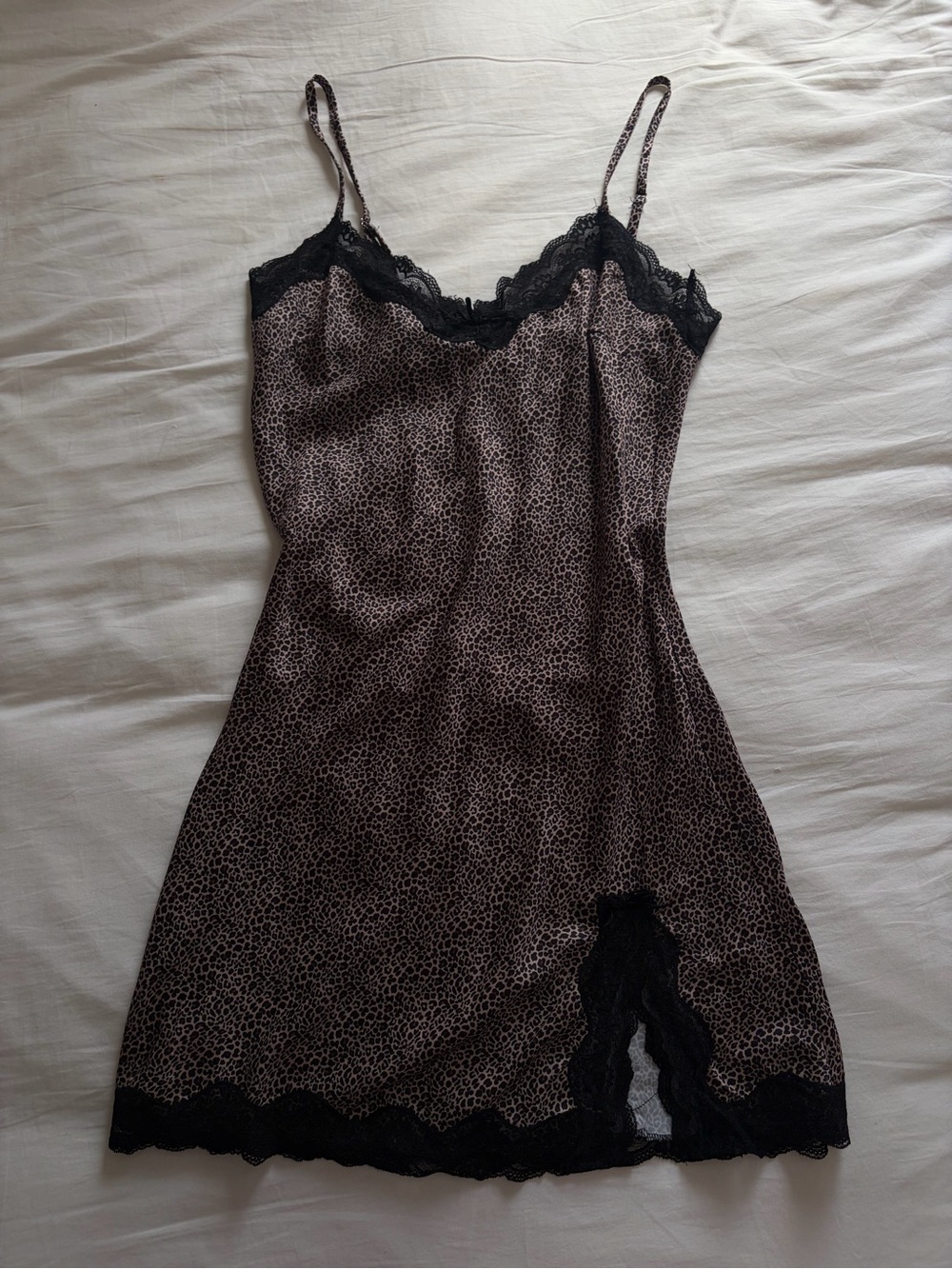 La Hearts Leopard Print Lace-Trim Slip Dress
